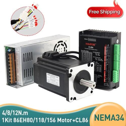 Free Shipping NEMA34 6.0A 8N.m 6N.M 4N.M Step-servo motor 34EH118A6001 Closed Loop Servo Driver CL86 with 48V 360W Power Supply