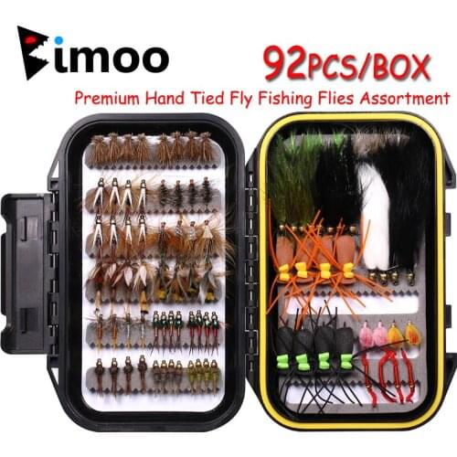 Bimoo 92pcs Wet Dry Nymph Streamer Beginner Fishing Fly Kit for Trout Bass Grayling Panfish Wooly Bugger Terrestrial Emerger Fly
