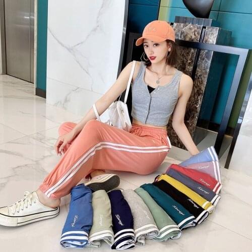 Woman New Modal Casual Trousers 13 Color Running Sporting Pant Print Sweatpants Side Stripe Haren Pants Fashion Loose Trouser