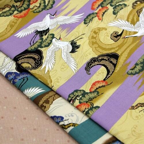 CF242 50x110cm Japanese Style Fabric The Cranes Bronzing Twill Cotton Fabric For DIY Sewing Patchwork Material Curtain Clothes
