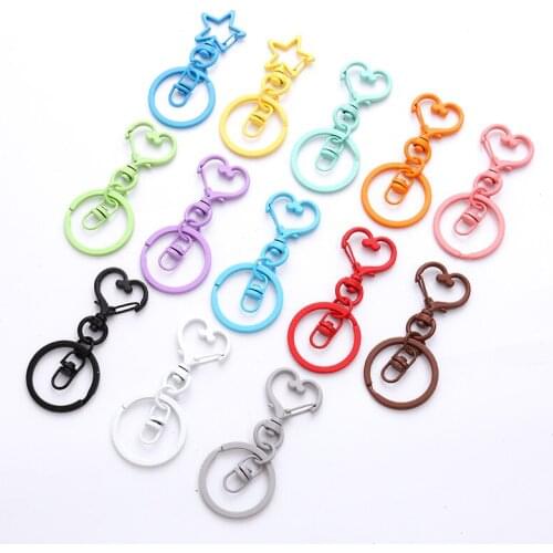 5pcs Color Paint Heart Keychains Metal Binder Clips Key Ring DIY Women Fashion Jewelry Accessories Keychains Handmade