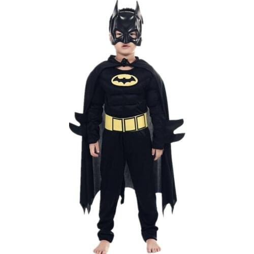 Kids Boys Muscle Costumes with Mask Cloak Movie Character Superhero Cosplay Halloween Party Role Play