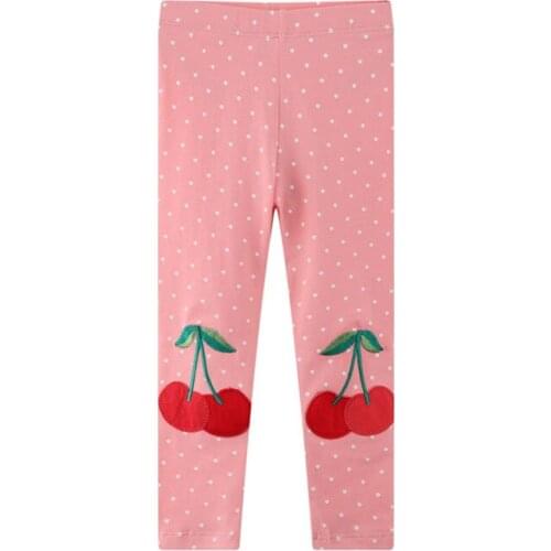 Jumping Meters Fall Spring Cherry Embroidery Girls Leggings Pants Dots Cute Childrens Clothes Skinny Baby Pants Trousers