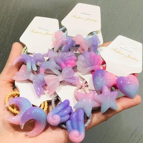 2Pcs Cute Kids Bow Stars Wings Purple Children Rubber Bands Scrunchies Elastic Hair Bands Girls Headband Decorations Ties Gum