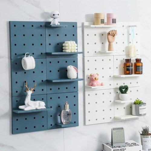 Home Hole Board Storage Rack Wall Shelf Kitchen Organizer Bathroom Accessories Bedroom Decor Shelves Storage Organization