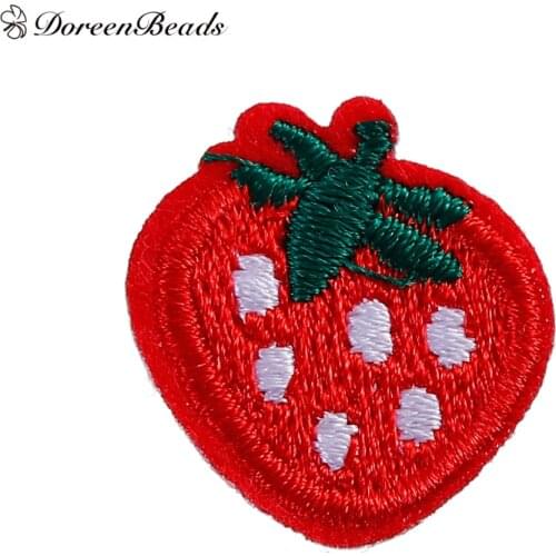 DoreenBeads 10 PCs Polyester Patches Appliques DIY Scrapbooking Craft Strawberries Fruit Red Appareal Sewing Decoration