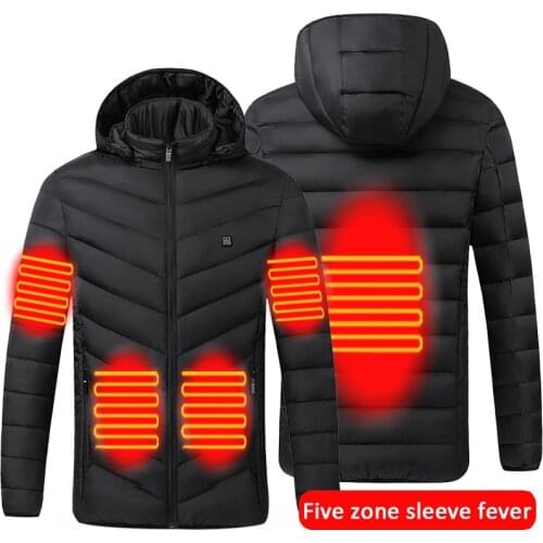 Electric heated jacket outdoor sports coat winter warm coat with cap and USB electric heating waterproof jacket S-4XL