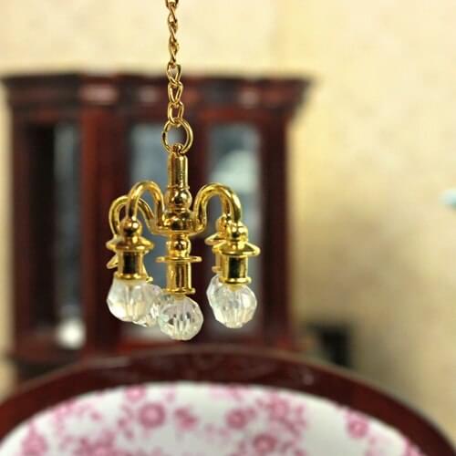 G05-X368 children baby gift Toy 1:12 Dollhouse mini Furniture Miniature rement Golden chandeliers