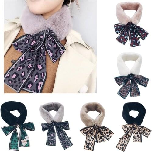 Faux Fur Collar Scarf - Plush Fur Collar Winter Warm Leopard Ribbon Scarves for Winter Coat, Sweater, Blouse Shirt