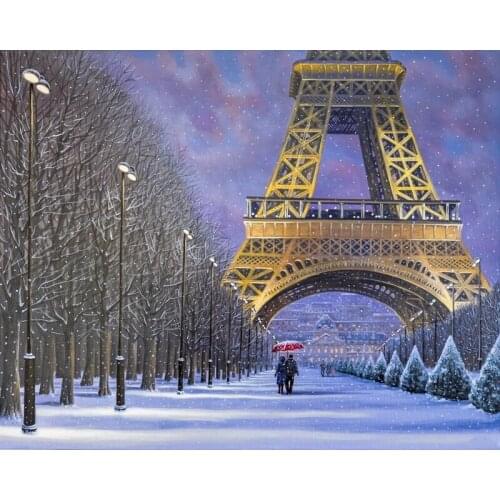 JMINE Div 5D Eiffel Tower Paris Tree Road Loveer Full Diamond Painting cross stitch kits art Scenic 3D paint by diamonds
