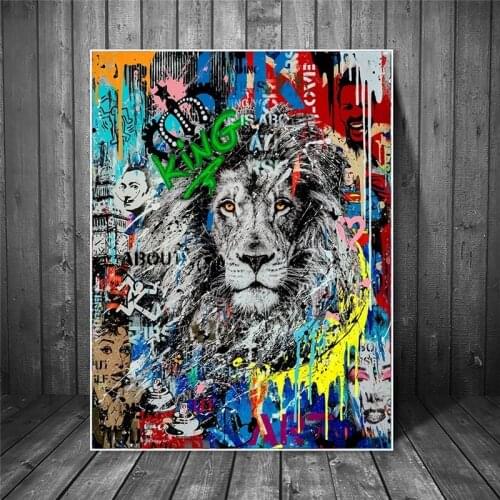 Graffiti Art Color Lion Canvas Paintings Street Art Animal Wall Posters and Prints Modern Pictures for Room Home Decor Cuadros