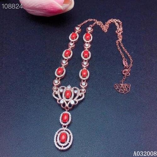 KJJEAXCMY fine jewelry 925 Silver inlaid Natural red coral Gemstone trendy necklace ladies pendant support check