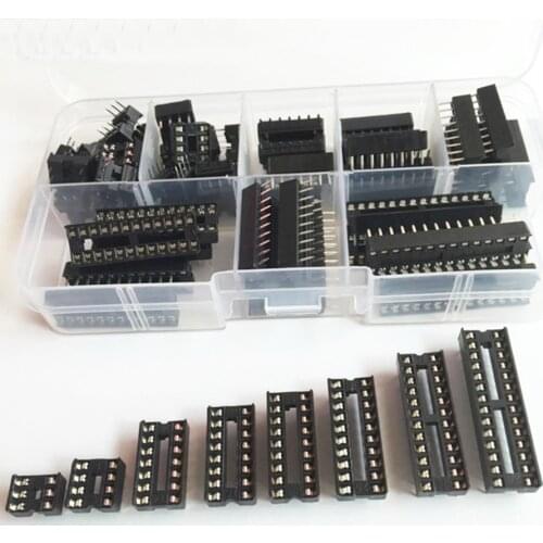 66pcs/lot Connector IC Sockets DIP6/8/14/16/18/20/24/28 pins for NE555 74HC IC Adaptor Socket Kit Solder Type Socket Kit