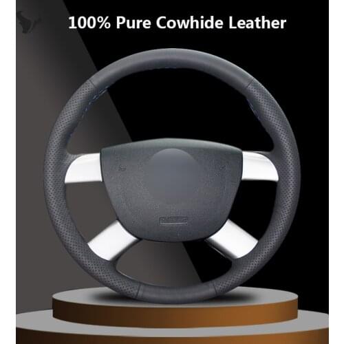 Black Genuine Leather Hand-stitched Car Steering Wheel Cover for Ford Kuga 2008 2009 2010 2011 Focus 2
