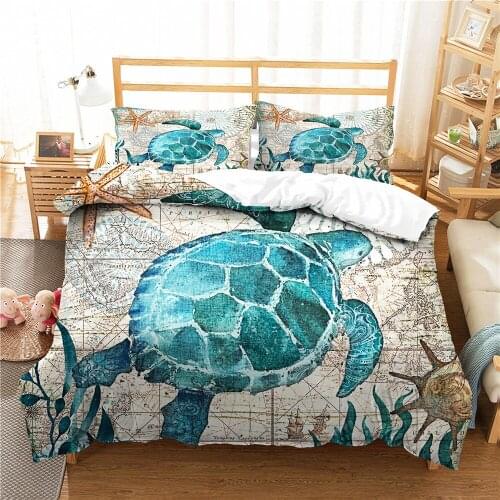 Custom Turtle Bedding Starfish Coral Ocean Beach Themed Hawaiian Nature Style Duvet Cover Set Kids Room Decor Quilt Cover 2/3Pcs