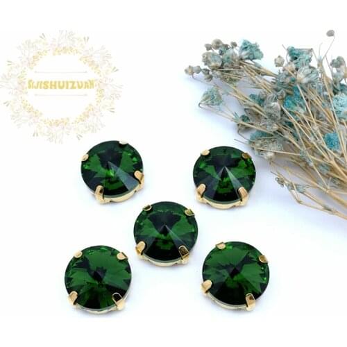 New product Satellite Emerald Crystal Glass Sewing Rhinestones with gold Claw DIY Wedding Dresses
