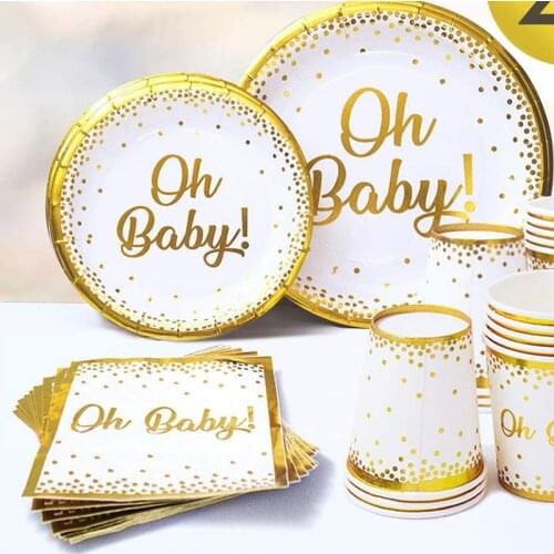 Oh Baby Paper Plate Cup Napkin table confetti sash cake topper Boy Girl twin Baby Shower Gender Reveal Party Decoration Supplies