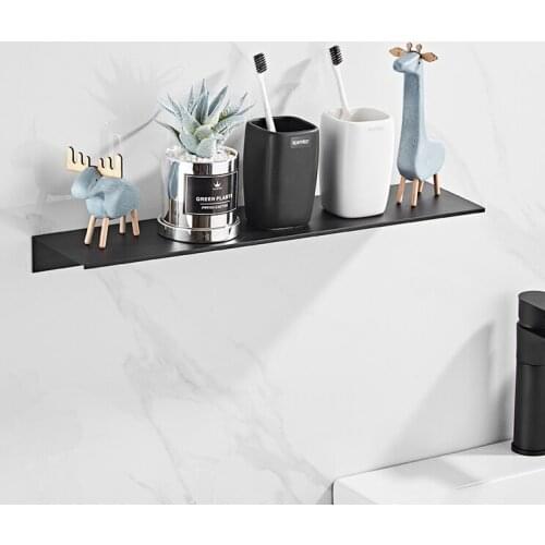 Kitchen Bathroom Accessories Bath Wall Mounted Shelf Storage Rack 30-50 Cm Bathroom Shelves Black Aluminium Alloy