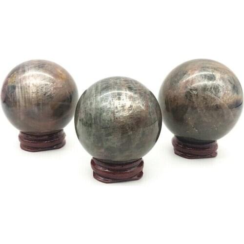 Drop Shipping 1PC Natural Black Moonstone Quartz Crystal Sphere Polished Balls Healing Decor Gift Natural Stones and Crystals