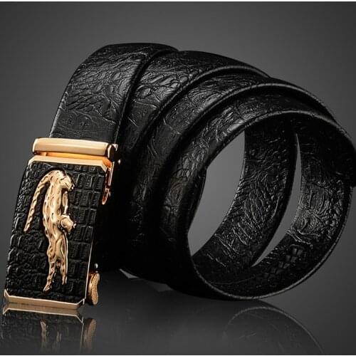 Crocodile Pattern Genuine Leather Automatic Belt For Men Simulation Crocodile Strap Alligator Head