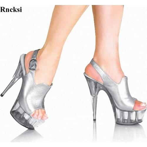 Rncksi New 6 inch fashion brand platform high heels 15cm sexy buckle peep toe sandals silver women Crystal shoes