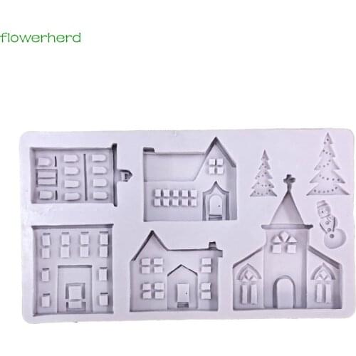 Christmas House Gingerbread Cake Mold DIY Winter Village Silicone Mold DIY Fondant Cake Decoration Tools Silicone Candy Biscuits
