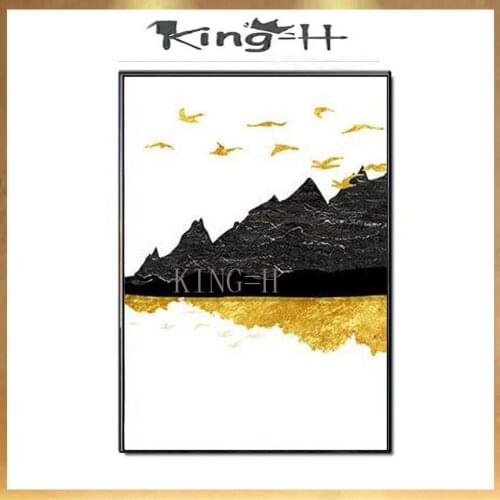 Hand-painted Large Size Golden Mountain Landscape Abstract Canvas Poster Oil Painting For Living Room modern home