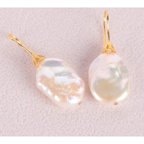 White Baroque Pearl Earrings Gold Ear Drop Dangle Hoop Party Flawless Gift AAA Luxury Natural Hook Wedding Earbob Jewelry