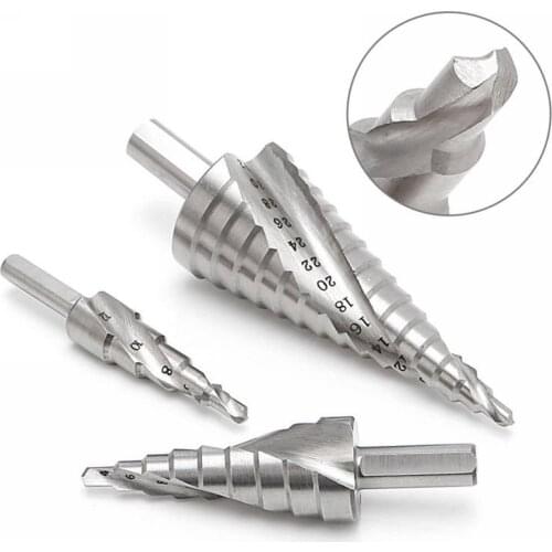 3Pcs HSS 4241 Hole Cutter Spiral Flute Step Drill Bit Set Core Cone Step Drill