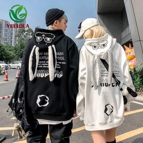 2019 Autumn Winter Thicken Rabbit Ears Hooded Sweatshirt Casual Couple Personality Oversized Cotton Hoodie Men Women