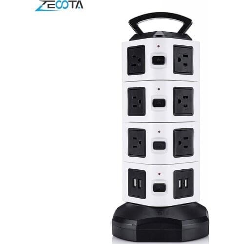 Tower Power Strip Vertical Surge Protector 6/10/14 Way US Electric Outlet Plug Socket 4 USB Charging Ports 6.5ft Extension Cord