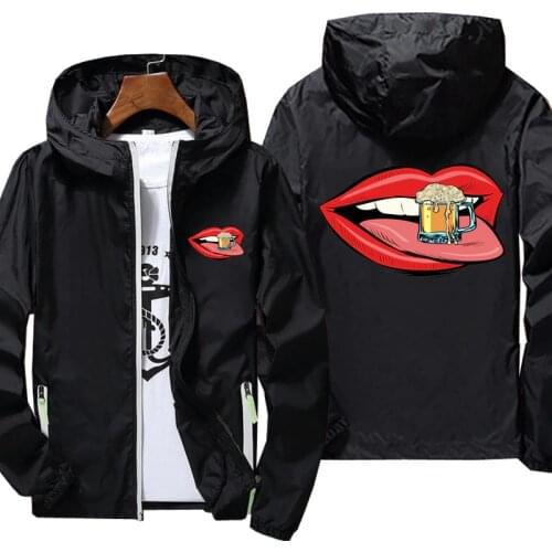 Casual Beer Bottle Jacket Spring Autumn reflective zipper Windbreaker waterproof Jackets men street Hooded thin Coats