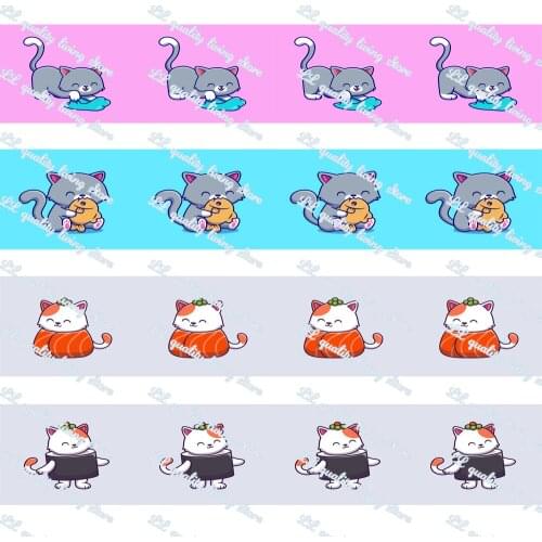 WL 50 Yards Cute Cat Printing Grosgrain Ribbon Gift Wrapping Bow Party Decoration Craft Supplies Wholesale Dog Animal Collar