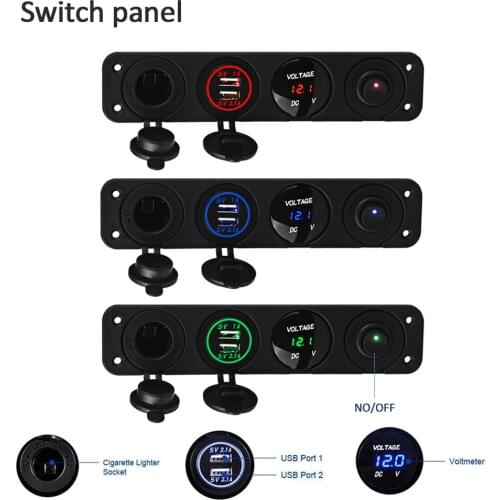 3.1A Dual Dual USB Socket Charger 12V LED Voltmeter Cigarette Lighter Splitter ON-OFF Toggle Switch Panel for Car Boat Marine