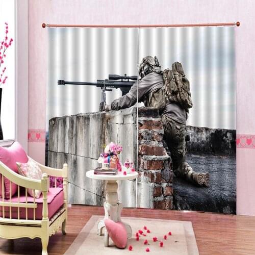 Custom any size War Home Decor Window Curtain Bullet Machine Gun Battle Fury Theme Blackout Drapes For Living room bedroom