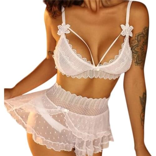 Women Summer White Hollow Out Mesh Sexy 2pcs Exotic Apparel