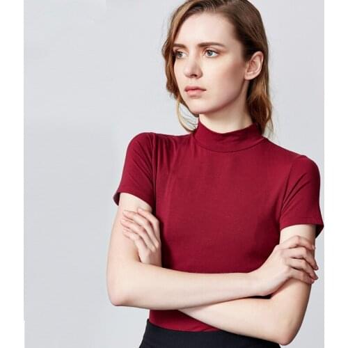 Half Turtleneck Strentch Cotton Tight T shirt 2020 Europe style sexy slim tops Tee Femme knitted t-shirt plus size S-4xl 5xl 6xl