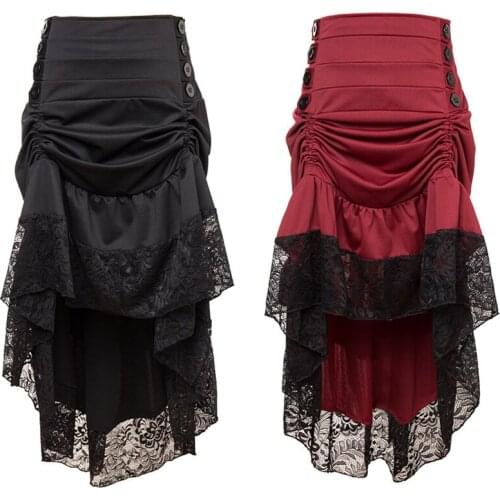 2021 Ruffle Asymmetric Vintage Victorian Plus Size Womans Autumn Winter High Low Irregular Gothic Steampunk Skirts women