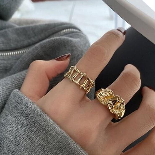 Korean Style Aesthetic Folds Rings for Women New Fashion Punk Hollow Irregular Geometric Handmade Couple Engagement Jewelry Gift
