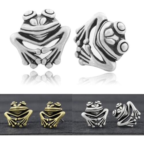 New Vintage Silver Plated Big Eye Frog Stud Earring Girls Boho Cute aniamls Statement Earrings Women Jewelry Best Gift Pendiente