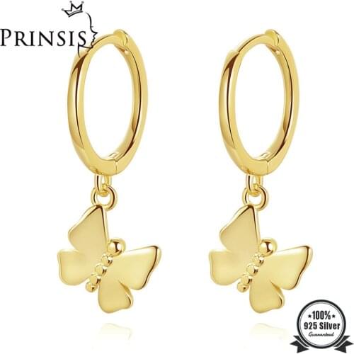 Trustdavis Real 925 Sterling Silver Sweet Insect Butterfly Charm Hoop Earrings For Women Fine Punk Style Animal Earrings DA1141