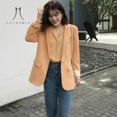 Heydress 2019 Autumn New Women Solid Pocket Blazer Office Lady Single Botton Outwear Female Notch Collar Jacket
