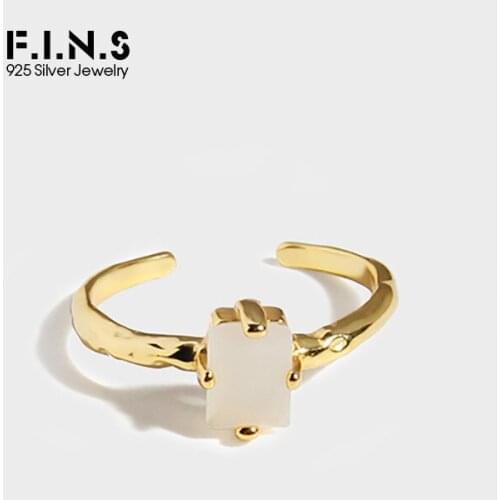F.I.N.S Trendy Texture Square Zircon 100% S925 Sterling Silver Female Ring Uneven Thin Opening Finger Wedding Rings Fine Jewelry