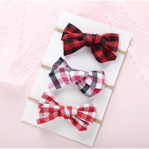 10 pcs/lot , Girls Plaid Hair Bow Nylon headband, Hand Tied School Girl Bow Headbands, Hair Accessory