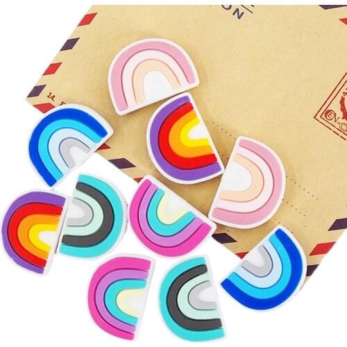 Chenkai 10PCS Food Grade Rainbow Shape Silicone Beads DIY Baby Infant Pacifier Nursing Teething Necklace Sensory Accessories Toy