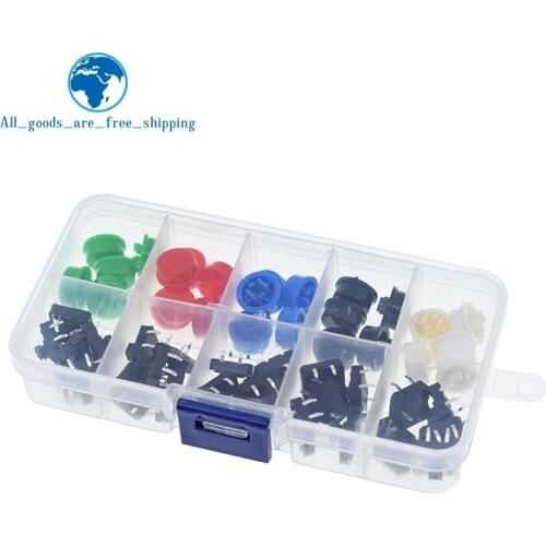 25PCS Tactile Push Button Switch Momentary 12*12*7.3MM Micro switch button + 25PCS Tact Cap(5 colors) for Arduino with Case