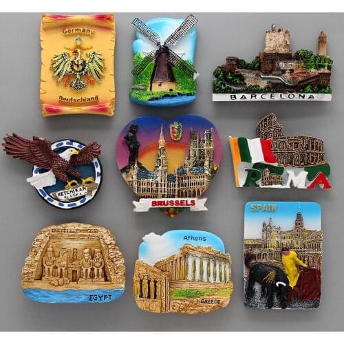 3d fridge magnet German Dutch windmill Egypt American Spain bullfighter Rome Colosseum Belgium urine boy Greece Athens Souvenirs