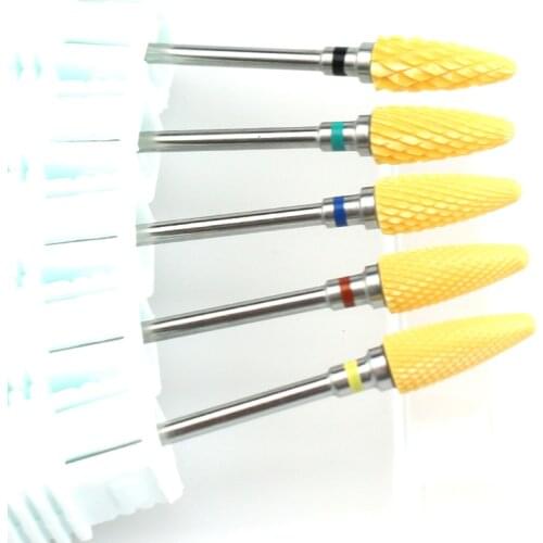 5 Type Yellow Rotary Ceramic Nail Drill Milling Cutter Nail Bits For Manicure Cuticle Clean Burr Electric Machine Art Accessory