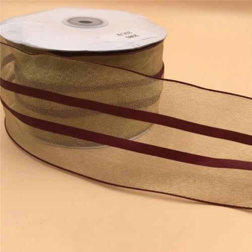 63mm X 25yards Burgundy Stripe Gold Metallic Wired Christmas Ribbon Gift Bow Wedding Wrap Tree Decoration Christmas Wreath N2080