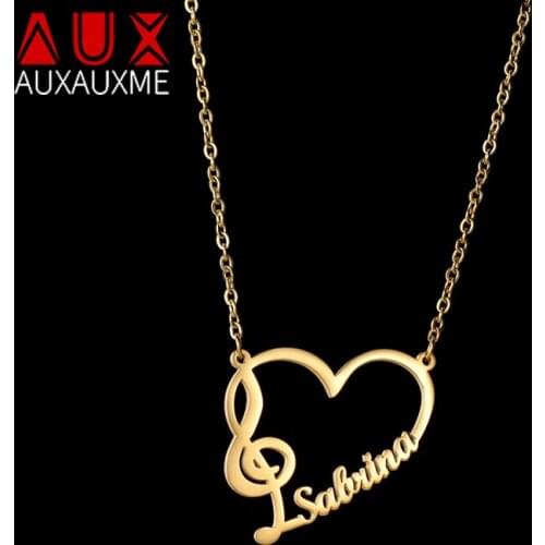 Auxauxme Custom Heart Musician Note Name Necklace Stainless Steel Women Personalized Nameplate Party Jewelry Gifts Droppshiping